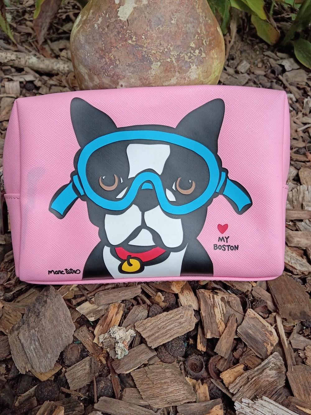 Marc Tetro Pink Boston Terrier Cosmetic Bag with Cute Dog Print